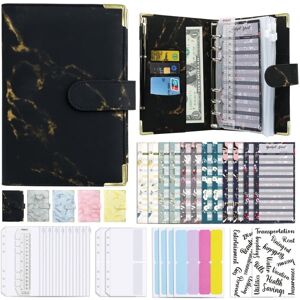 Null A6 Binder Budget Book Marmoreret Notebook PU Læder Binder (sort)