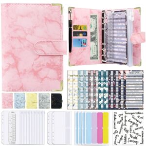 Null A6 Binder Budget Book Marmored Notebook PU læder ringbind (pink)