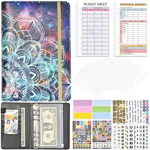 shopnbutik A6 Mandala Binder Financial Plan Notebook PU Leather Cash Budget Book(Star Black)