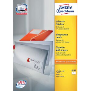 Avery 6135 Etiketter A5   210x148 Mm   200 Stk.