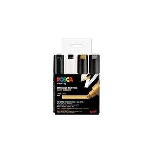 Paintmarker POSCA PC-8K - sæt med 4 farver - guld, sølv, hvid og sort