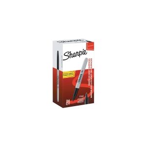 Sharpie® marker fine sort - boks med 20+4 stk.