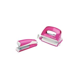 Hæftemaskine & hulapparat Leitz Mini WOW pink - sæt