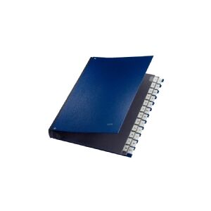 LEITZ skrivebordsmappe, A4, A-Z, 24 lommer, plast, blå fontæneblok af rivfast karton, omslag af grå karton (5924-00-35)