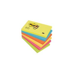 3M Post-it® Notes Energetic-farver, 6 blokke, 76 mm x 127 mm, 100 ark pr. blok