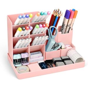 Penholder 5 rum Skrivebordsorganisator Blyantholder Penorganiser til skrivebord Multifunktionelt skrivebord Tidy til piger Drenge Pen Stationær Organizer, Pink