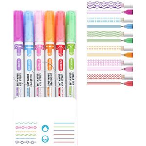 Curve Highlighter Pen Sæt, 6 stk. Flownwing Flair Penne Med 6 Forskellige Curve Form Fine Tips, Farvede Curve Penne Craft Penne Til Scrapbog Journaling Su