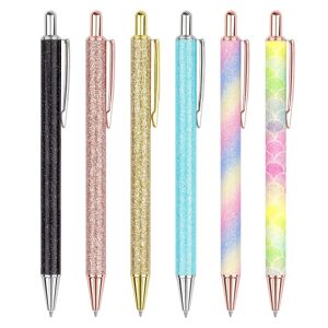 8 STK Kuglepenne, Glitter Rose Gold Click Kuglepenne, Metal Udtrækkelig Pen, Black Ink Medium Point 1 mm, Gaver og kontorartikler