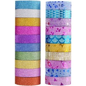 20 ruller Glitter Washi Tape Farvet