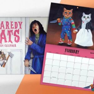Unbranded Scaredy Cats 2024 Månedskalender, Cats 2024 Hængbar månedlig vægkalender, Fantastisk gave til organisering og planlægning