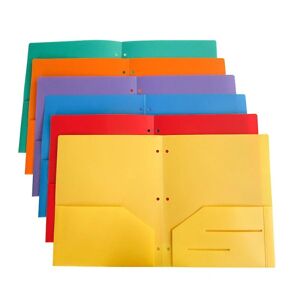 FMYSJ 6-pak kraftige plastikmapper med to lommer, kraftige plastmapper med to lommer (regnbuefarver) (FMY)