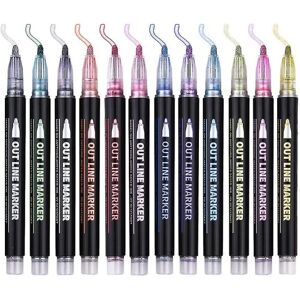 Double Line Outline Penne 12 Farver Outline Metallic Markers Glitter Outline Penne Skrive Tegning Pe