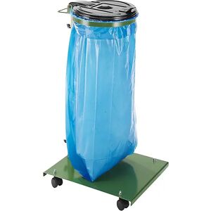 kaiserkraft Soporte para bolsas de basura, para 120 l de capacidad, con placa base, rodante, armazón y tapa verdes