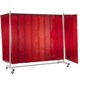 kaiserkraft Tabique de protección para soldadores, móvil, con cortina de láminas, rojo, A x H 3700 x 2100 mm, de 3 piezas
