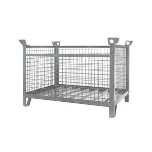 Eichinger Caja apilable de rejilla, L x A x H 1500 x 800 x 750 mm, pared longitudinal 1/3 plegable, galvanizada