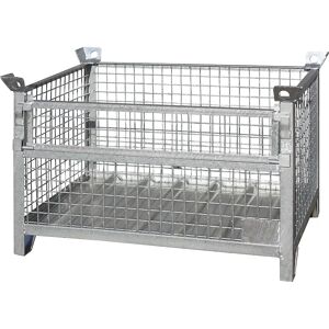 Eichinger Caja apilable de rejilla, L x A x H 1000 x 800 x 750 mm, pared longitudinal 1/3 plegable, galvanizada