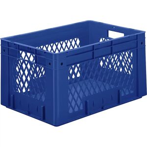 kaiserkraft Euro-recipiente para cargas pesadas, polipropileno, capacidad 60 l, L x A x H 600 x 400 x 320 mm, paredes perforadas, fondo cerrado, azul, UE 2 unidades