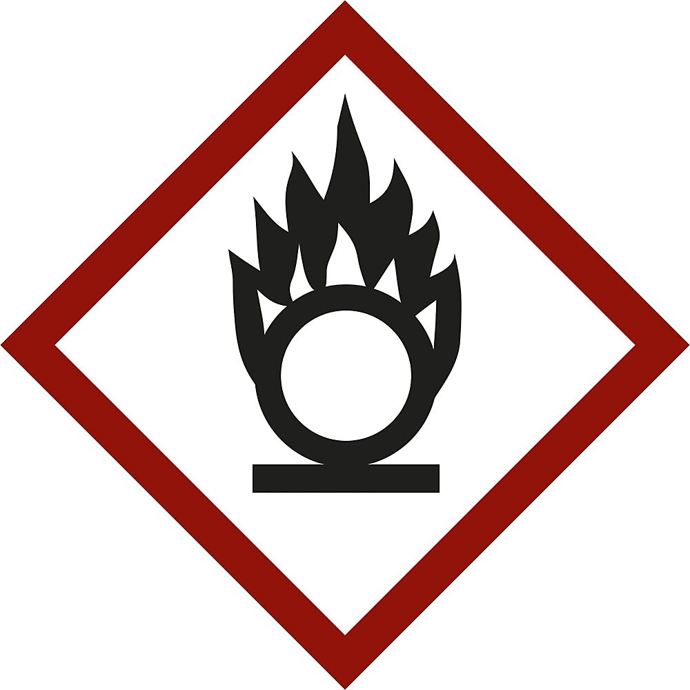 kaiserkraft Etiquetas para sustancias peligrosas, llama sobre círculo, UE 10 unid., lámina, 105 x 105 mm