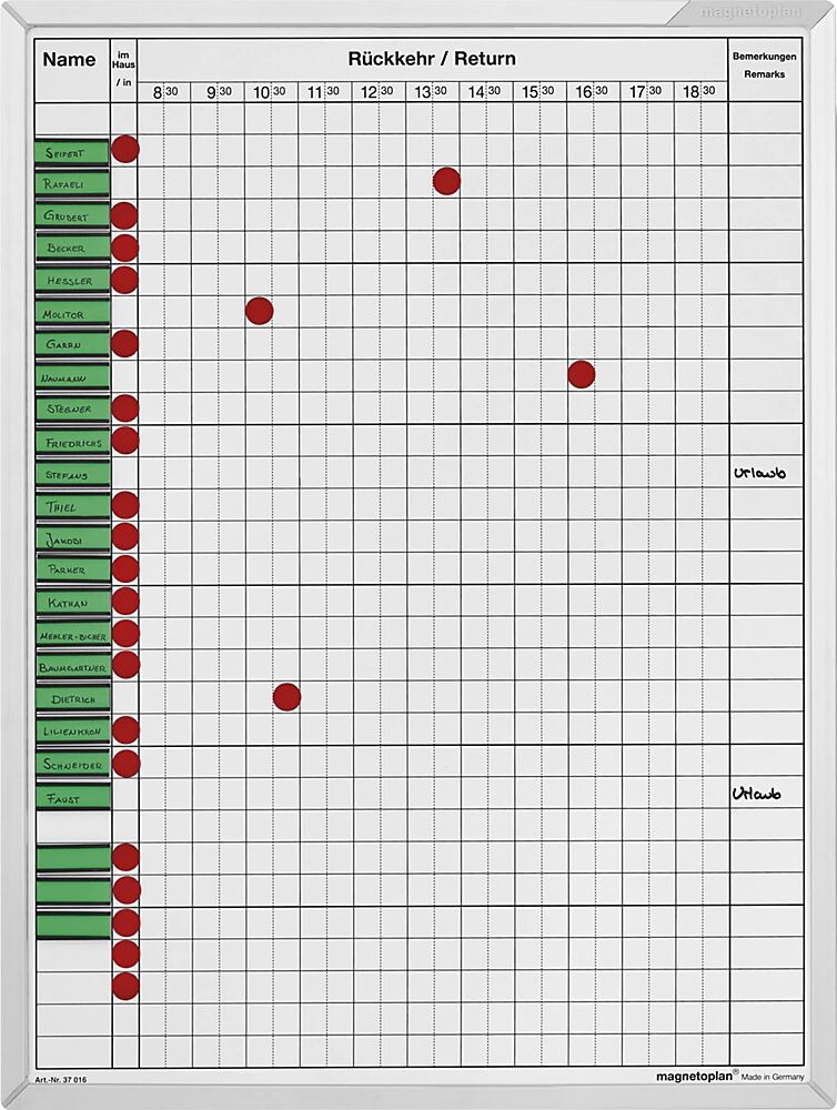 magnetoplan Planificador de asistencias y ausencias, A x H 450 x 600 mm, para 30 empleados