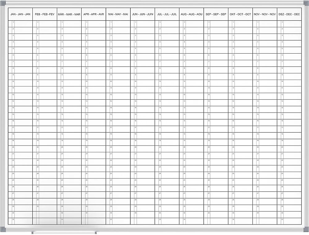 MAUL Panel de planificación, planificador anual, vista de 12 meses, anchura 1200 mm