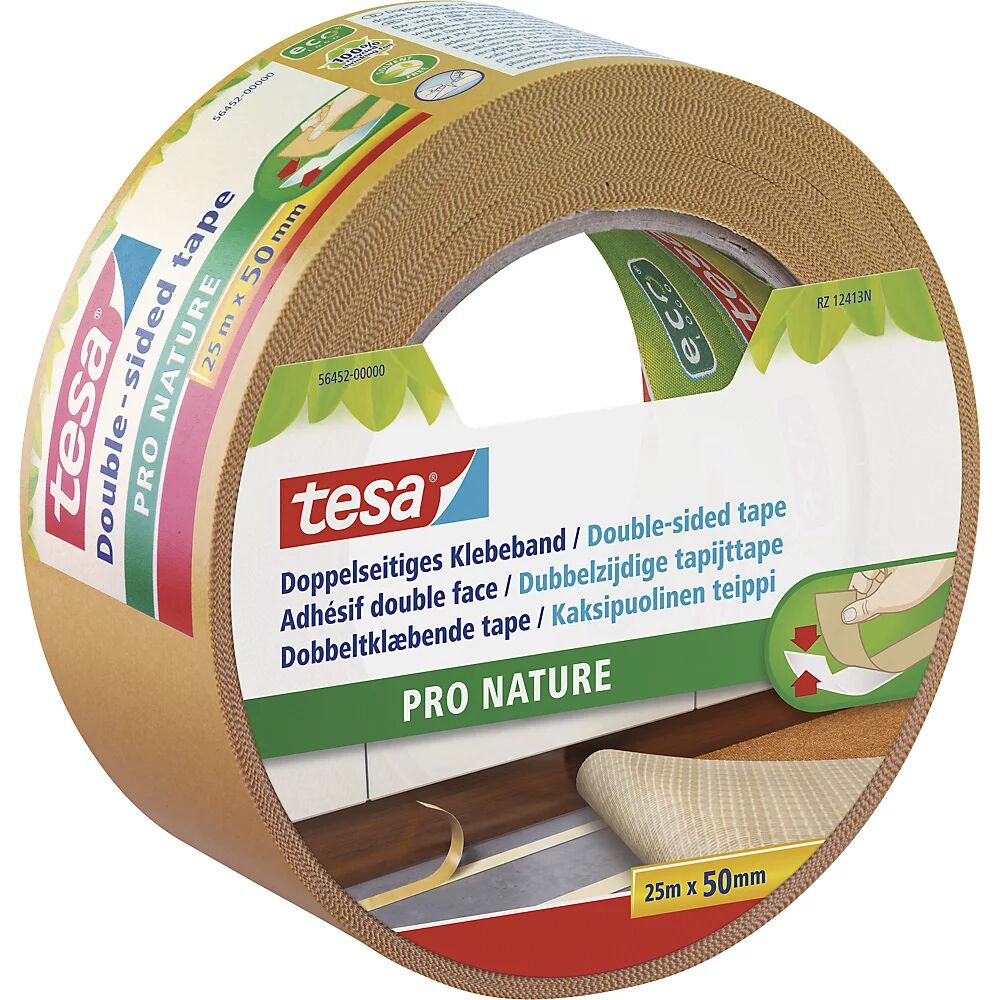 tesa Cinta adhesiva por ambos lados, Pro Nature, UE 24 rollos, marrón, anchura de cinta 50 mm
