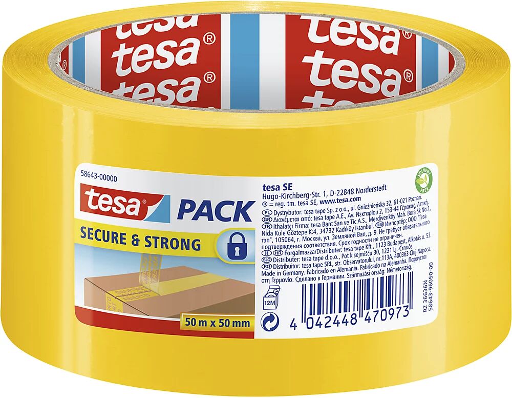 tesa Cinta de sellado de seguridad, pack® secure & strong, UE 36 rollos, amarilla, anchura de cinta 50 mm