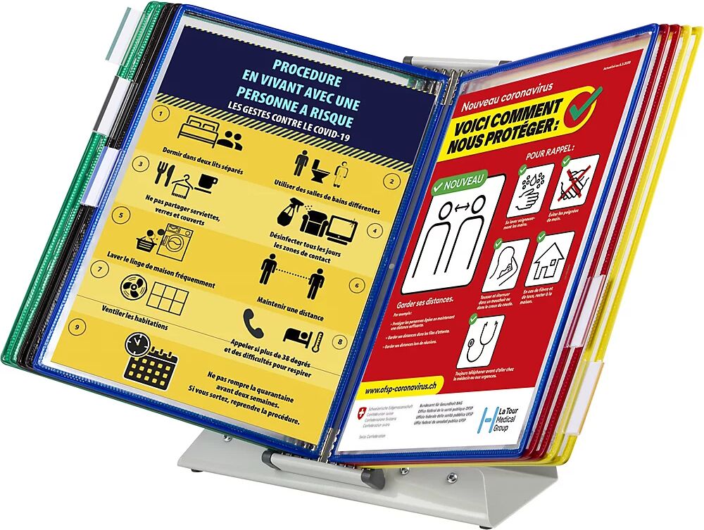 Tarifold Atril de sobremesa con marcos transparentes antimicrobianos, juego completo, con 10 marcos DIN A4