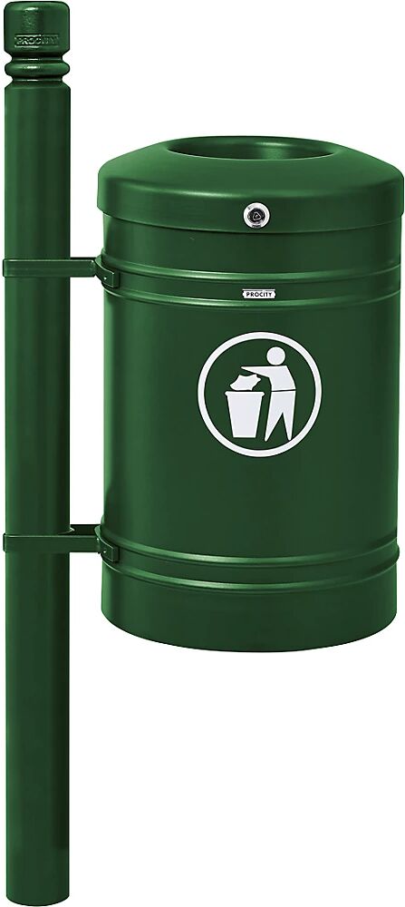 PROCITY Recipiente de residuos para exteriores GUSTAVIA, capacidad 40 l, con poste lateral, verde