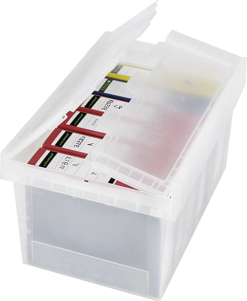 BITO Recipiente reutilizable transparente, transparente, con tapa abatible, L x A x H 410 x 300 x 240 mm