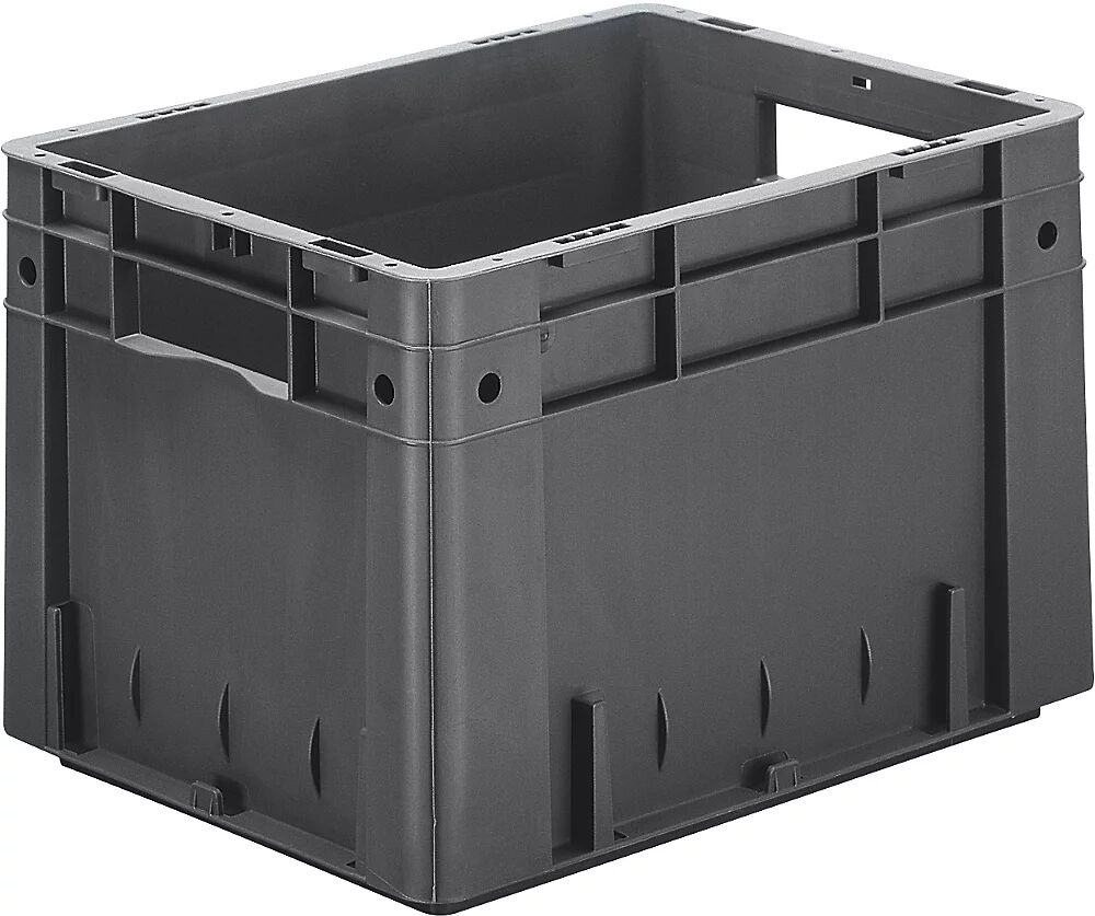 kaiserkraft Euro-recipiente para cargas pesadas, polipropileno, capacidad 23,3 l, L x A x H 400 x 300 x 270 mm, paredes cerradas, fondo cerrado, gris, UE 4 unidades