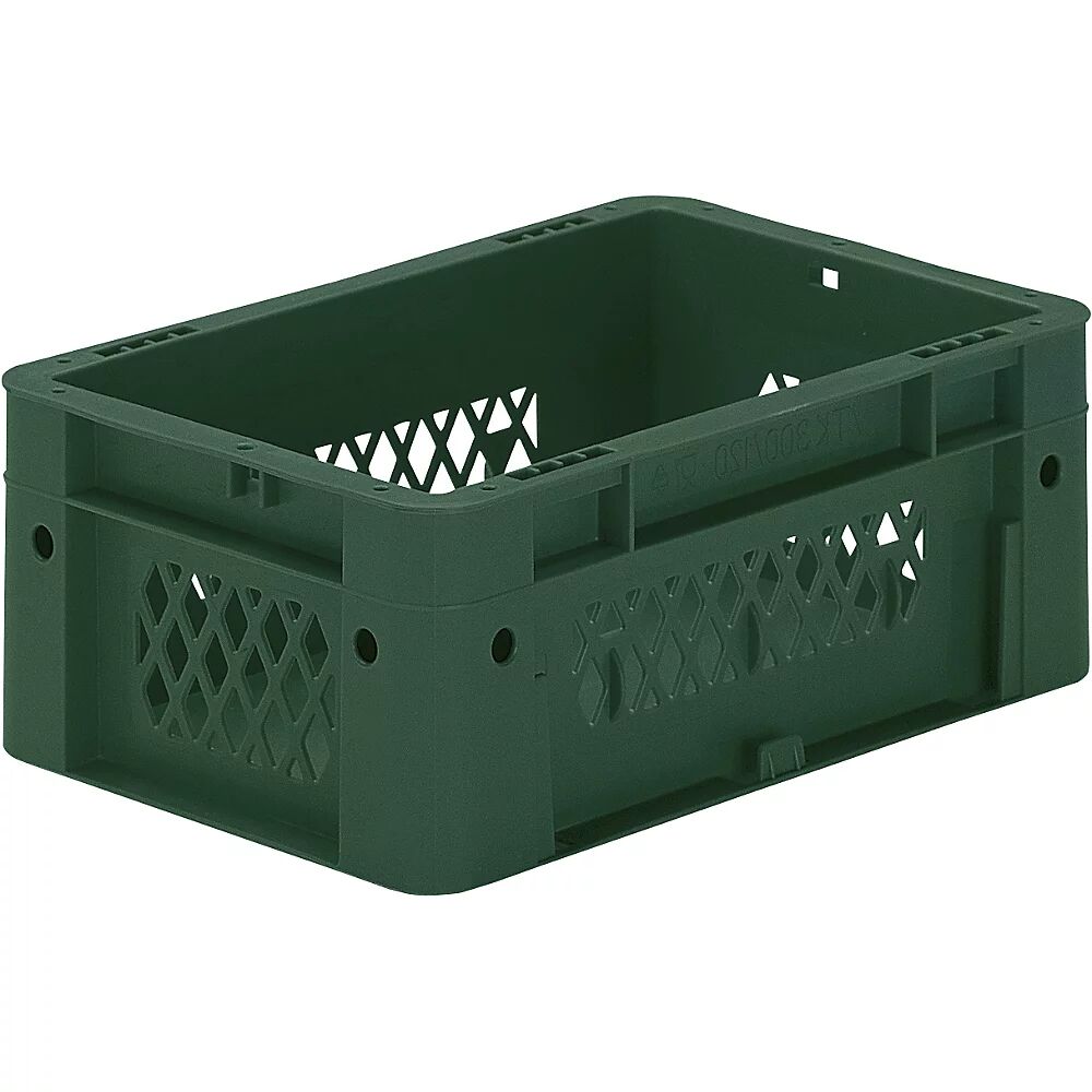 kaiserkraft Euro-recipiente para cargas pesadas, polipropileno, capacidad 4,1 l, L x A x H 300 x 200 x 120 mm, paredes perforadas, fondo cerrado, verde, UE 8 unidades