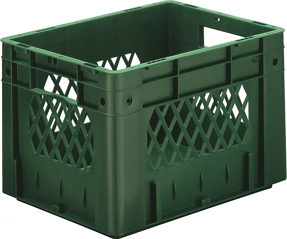 kaiserkraft Euro-recipiente para cargas pesadas, polipropileno, capacidad 23,3 l, L x A x H 400 x 300 x 270 mm, paredes perforadas, fondo cerrado, verde, UE 4 unidades