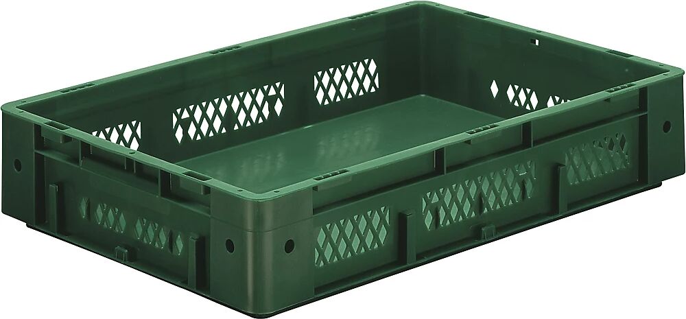 kaiserkraft Euro-recipiente para cargas pesadas, polipropileno, capacidad 20 l, L x A x H 600 x 400 x 120 mm, paredes perforadas, fondo cerrado, verde, UE 2 unidades