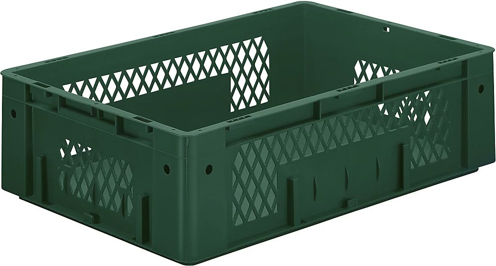 kaiserkraft Euro-recipiente para cargas pesadas, polipropileno, capacidad 31 l, L x A x H 600 x 400 x 175 mm, paredes perforadas, fondo cerrado, verde, UE 2 unidades