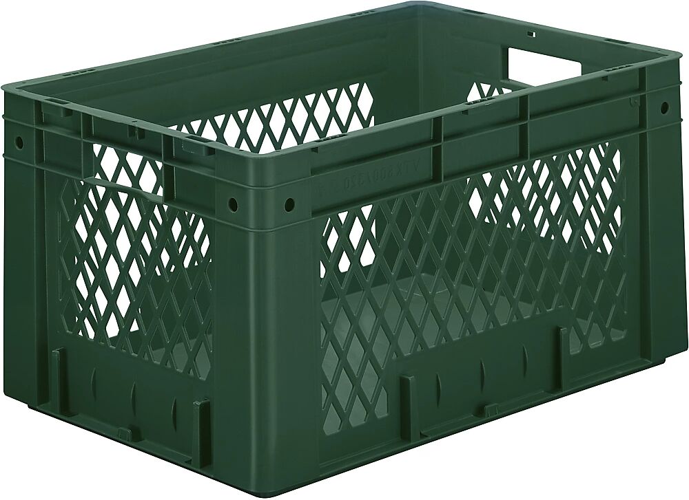 kaiserkraft Euro-recipiente para cargas pesadas, polipropileno, capacidad 60 l, L x A x H 600 x 400 x 320 mm, paredes perforadas, fondo cerrado, verde, UE 2 unidades