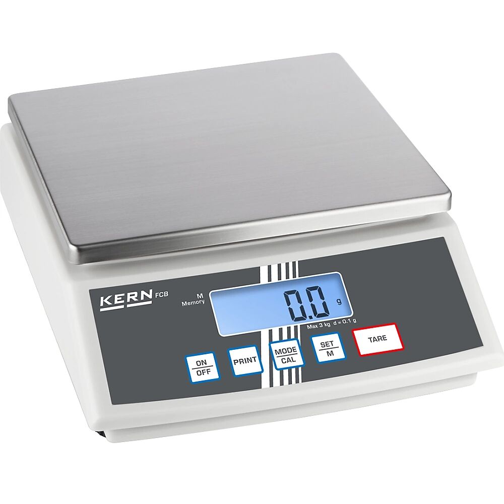 KERN Báscula de sobremesa, con pantalla adicional, rango de pesaje hasta 3 kg, intervalos de lectura 0,1 g, plataforma de pesaje de 252 x 228 mm