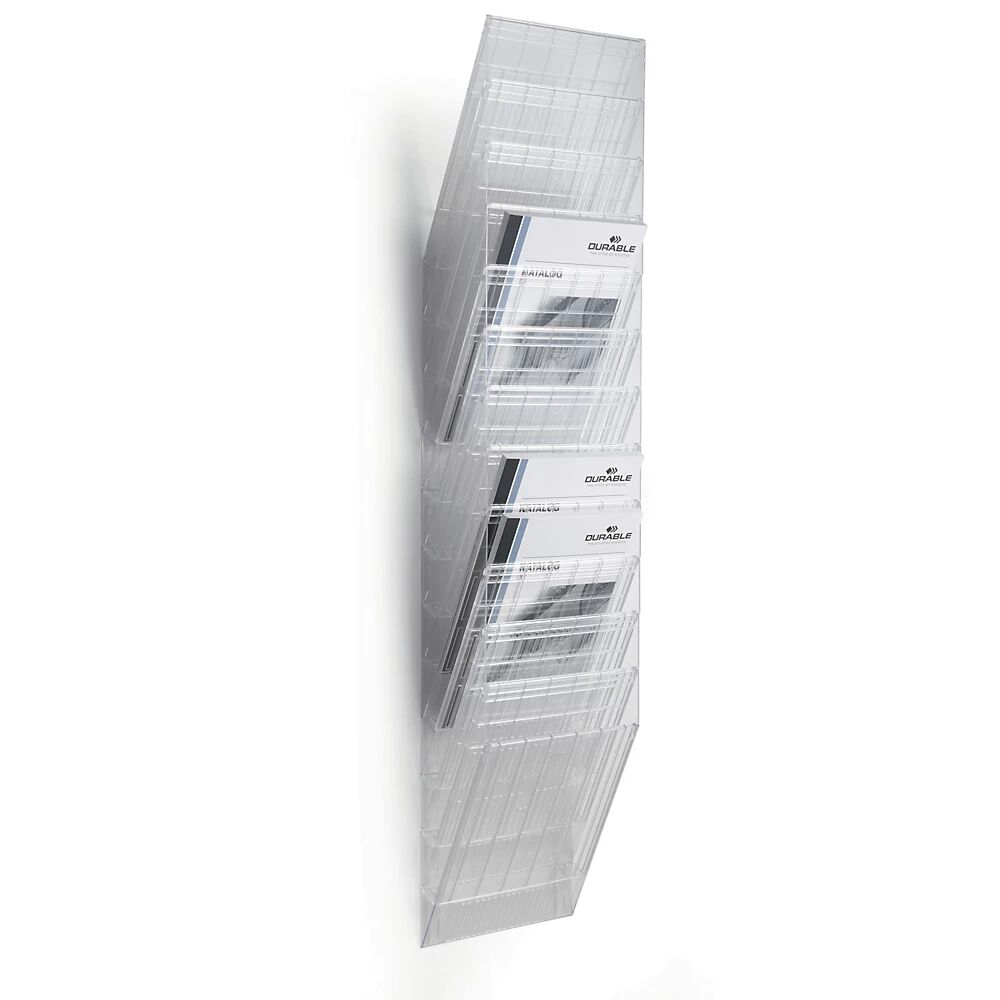 DURABLE Dispensador mural de folletos, formato vertical, 12 x DIN A4, UE 2 unid., transparente