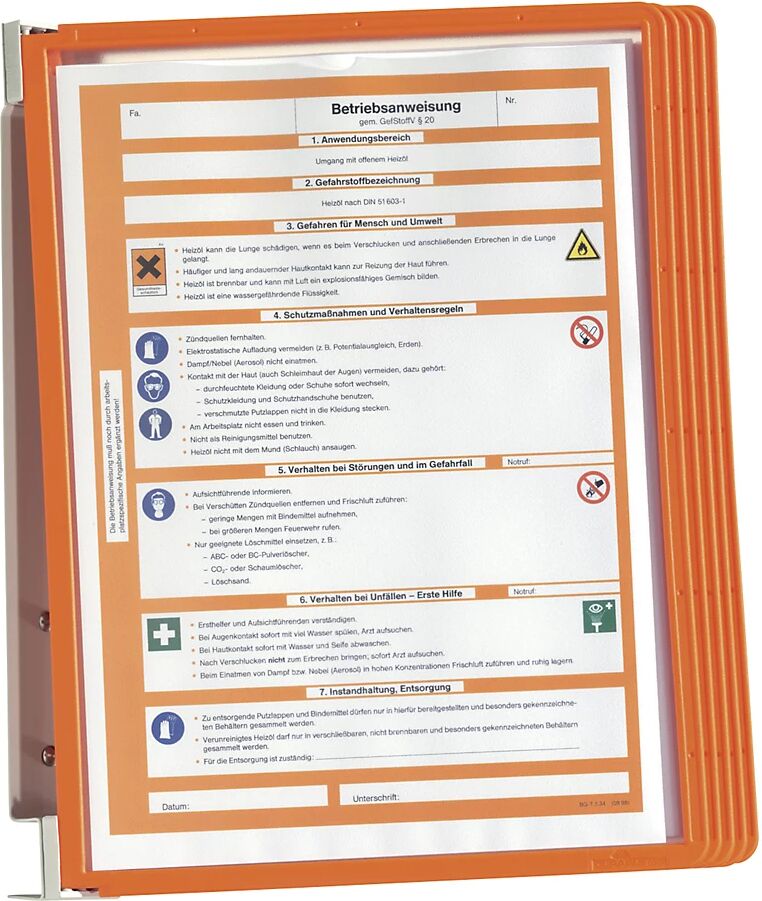 DURABLE Juego completo de soporte mural, 5 marcos transparentes DIN A4, UE 2 unid., marco naranja