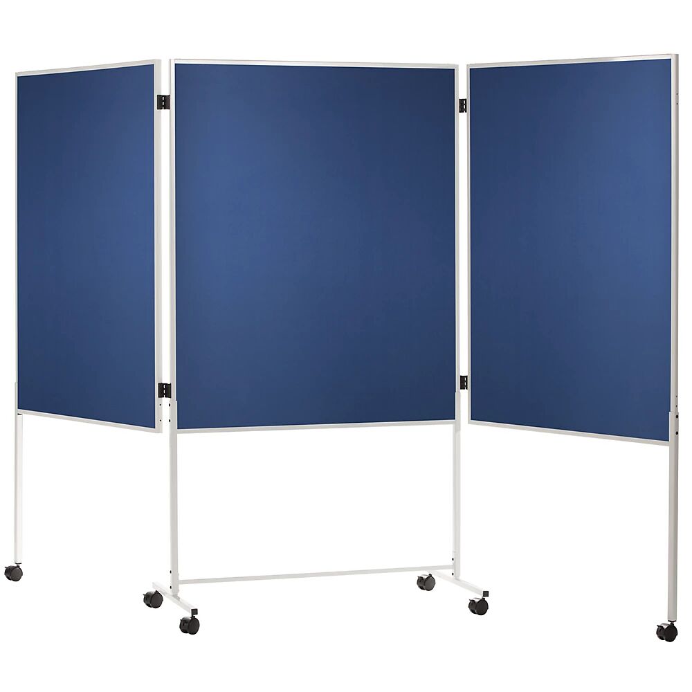 kaiserkraft Panel para conferencias, desplazable, tapizado de tela, azul, H x A x P 1800 x 2800 x 500 mm, de tres piezas