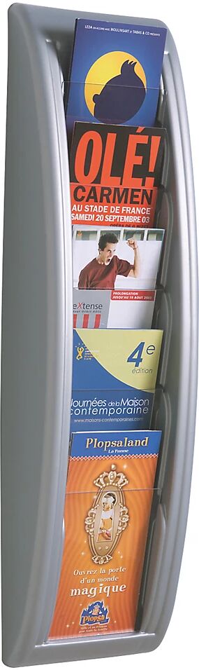 kaiserkraft Expositor mural de folletos, 5 compartimentos para formato 1/3 DIN A4, en aluminio blanco, UE 2 unid.