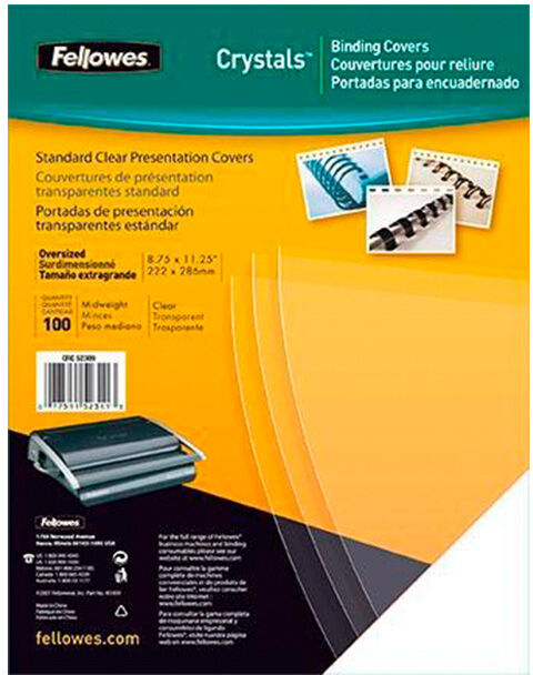 Fellowes Tapa de encuadernar A4  PVC 180 micras transparente cristal 100u