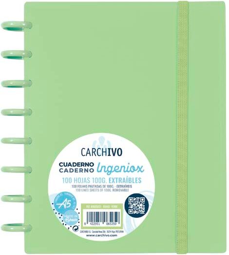 Carchivo Cuaderno Ingeniox A5 100H Cuadríc Verde Pastel