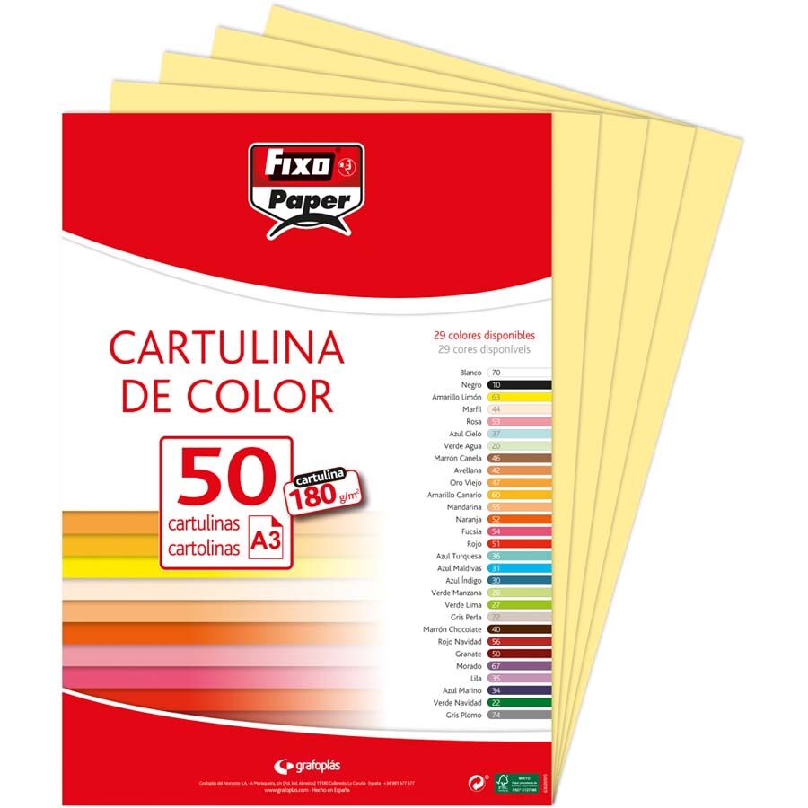 Fixo Cartulina A3 180g amarillo limón 50u