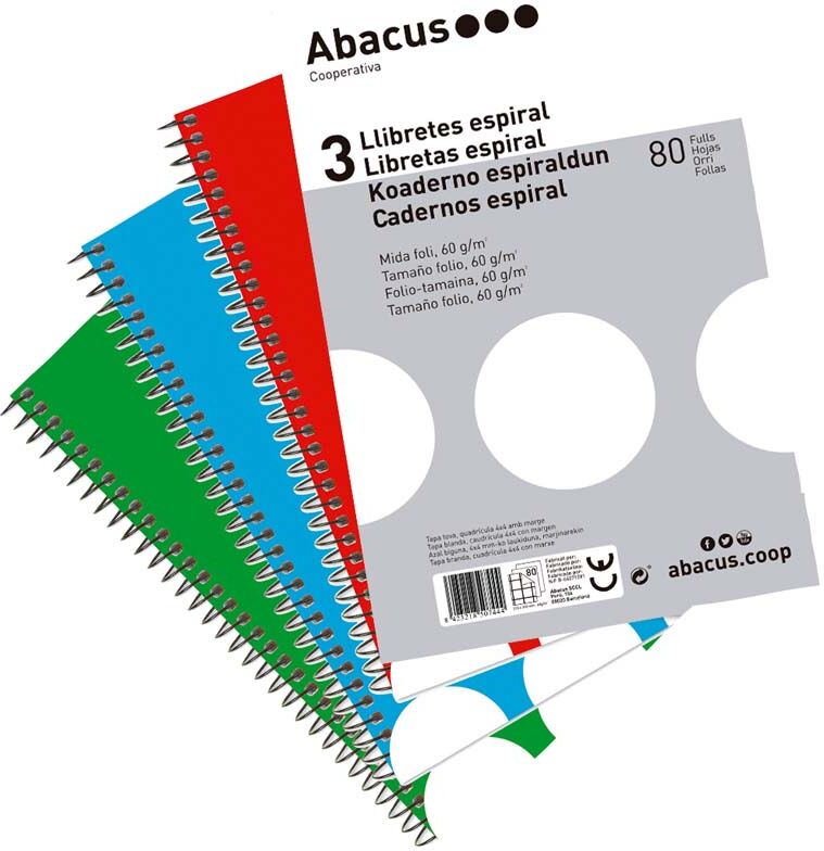 Abacus Libreta espiral  folio tt 4x4mm 80 hojas 3u