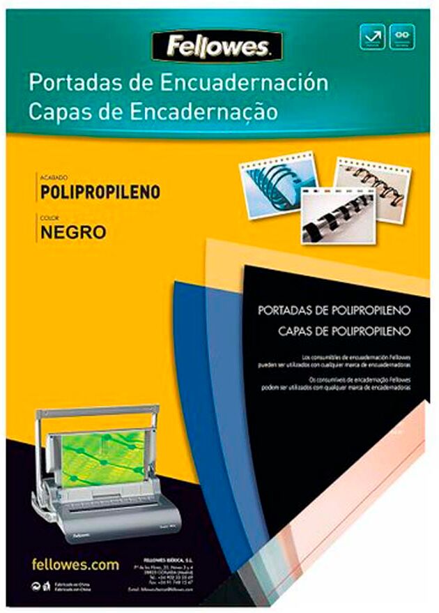 Fellowes Tapa de encuadernar A4  PP 450 micras negro 100u