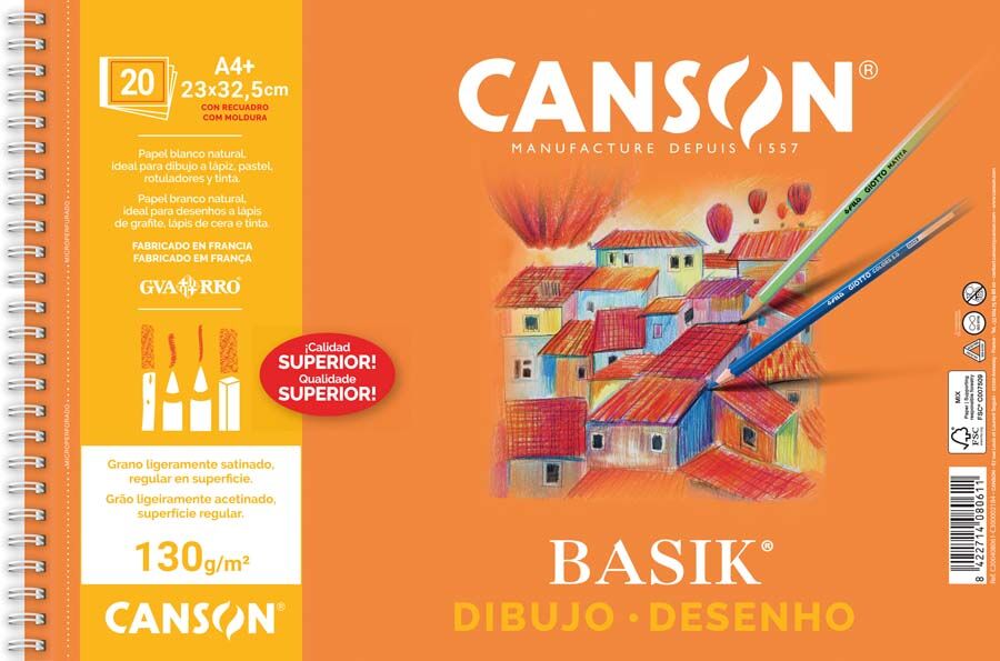 Canson Bloc dibujo  Basik A4+ con recuadro 20 hojas