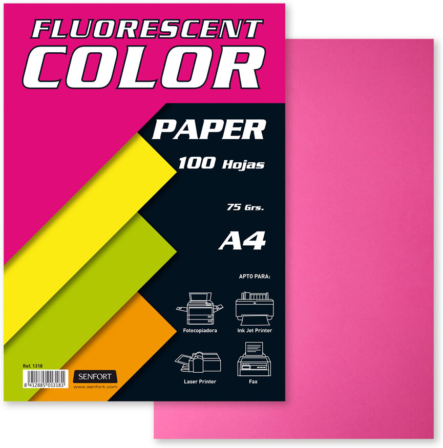 Senfort Papel Fluor  A4 Fucsia 100 Hojas