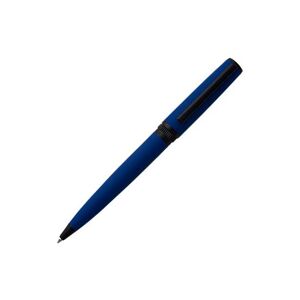 Boss Ballpoint pen with blue rubberised finish and logo ring