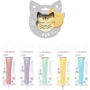 Kit pour biscuits en relief Chat + 5 stylos choco pastel Scrapcooking