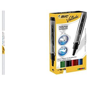 BIC Velleda Tableau Rouleau Adhésif Effaçable à Sec (100 x 200 cm) Blanc, Lot de 1 & Velleda Feutres pour Tableau Blanc Effaçables à Sec Pointe Conique Large Couleurs Assorties, Etui Carton de 4 - Publicité